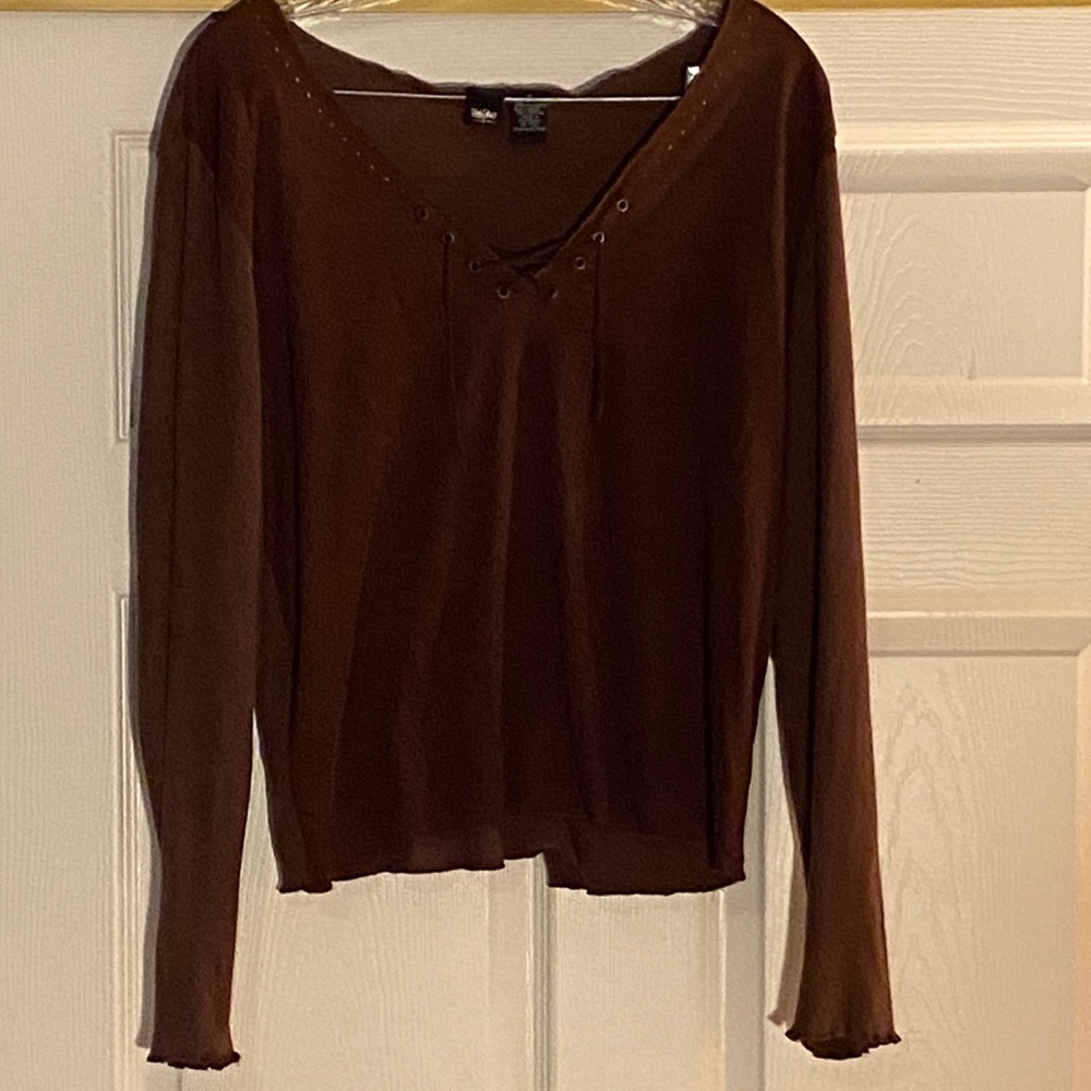 Mossimo brown Lace-Up Blouse XL